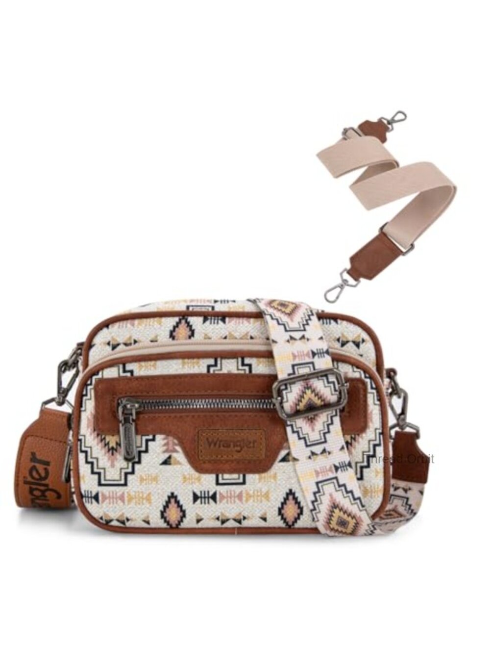 Western Aztec Crossbody Bag with Dual Detachable Straps and Multi-Pocket Wallet